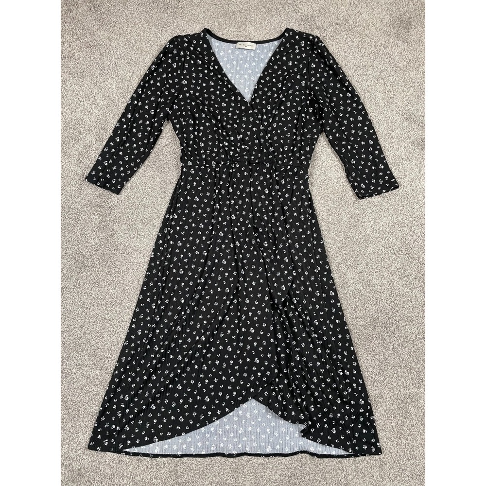 The Raconteur Dress Womens MP Medium Petite Black Ditzy Floral Wrap Ribbed Midi